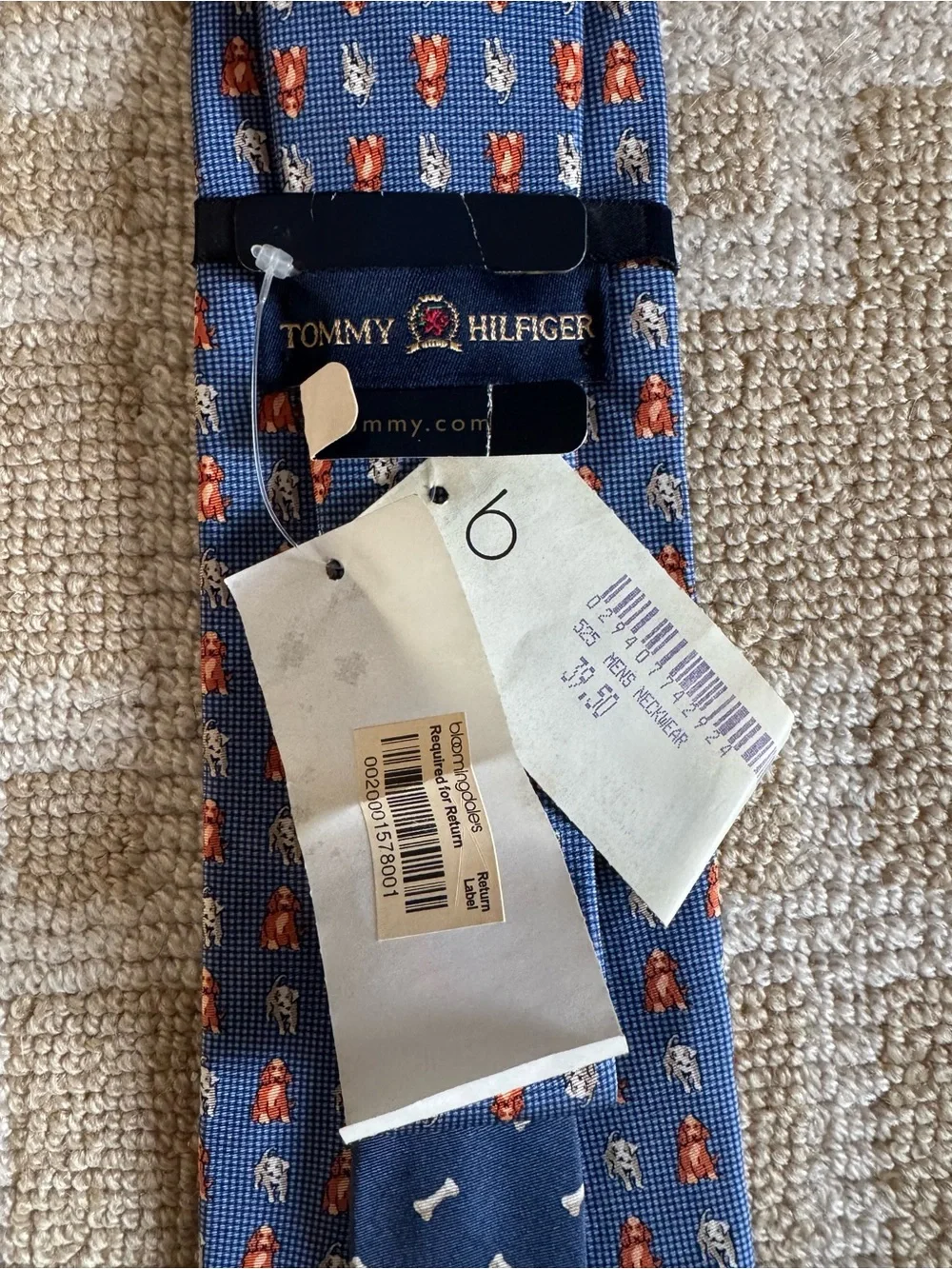 Tommy Hilfiger Dog Print Silk Tie Blue Necktie Preppy Wedding Giftable